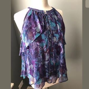 Rebecca Taylor Floral Lace Up Sleeveless Top